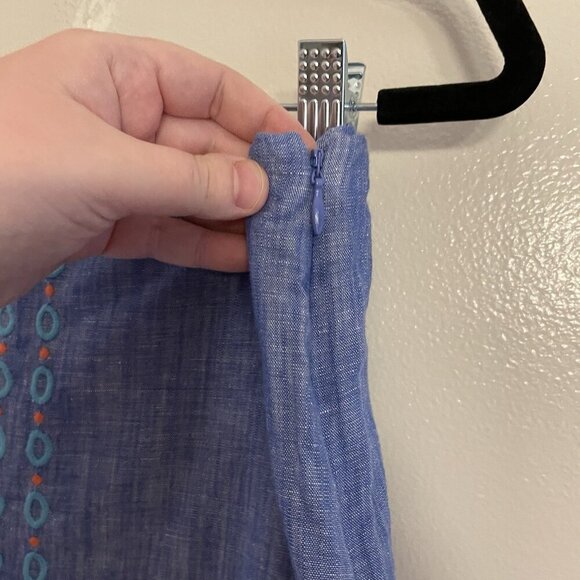 Talbots Women 6 Blue Linen Cotton Preppy Scalloped Hem Embroidered A-Line Skirt - Picture 7 of 10